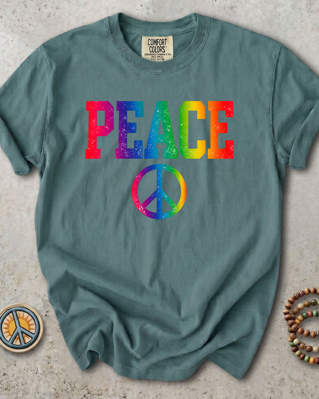 Comfort Colors Retro Rainbow Peace Sign Hippie Groovy Vintage T-Shirt