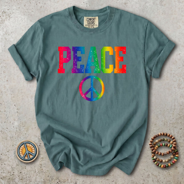 Comfort Colors Retro Rainbow Peace Sign Hippie Groovy Vintage T-Shirt