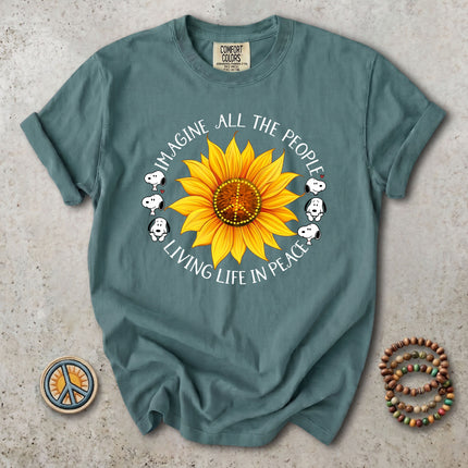 Comfort Colors Imagine All The People Sunflower Peace Sign Hippie T-Shirt
