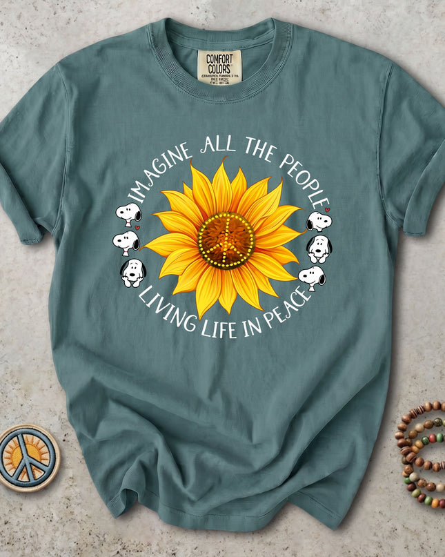 Comfort Colors Imagine All The People Sunflower Peace Sign Hippie T-Shirt