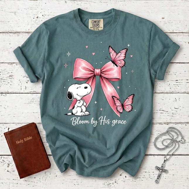 Comfort Colors Bloom by His Grace Butterfly Bow Christian T-Shirt