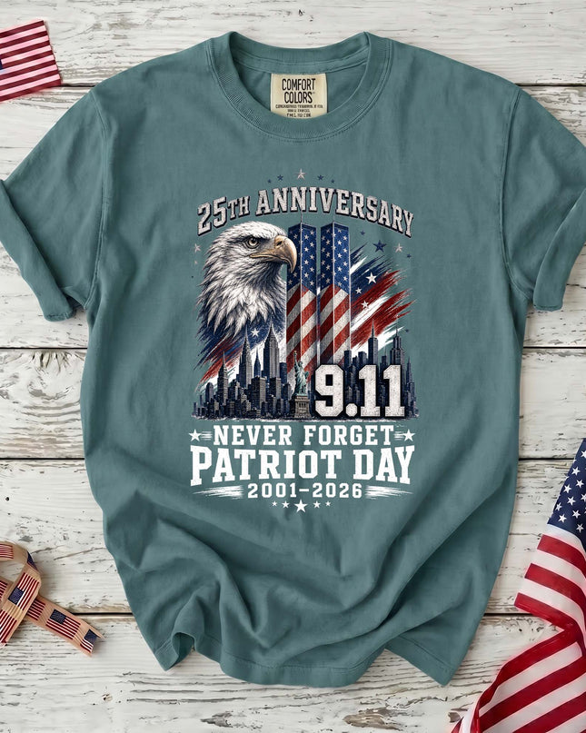 Comfort Colors 25th Patriot Day Anniversary 9 11 Never Forget Eagle T-Shirt