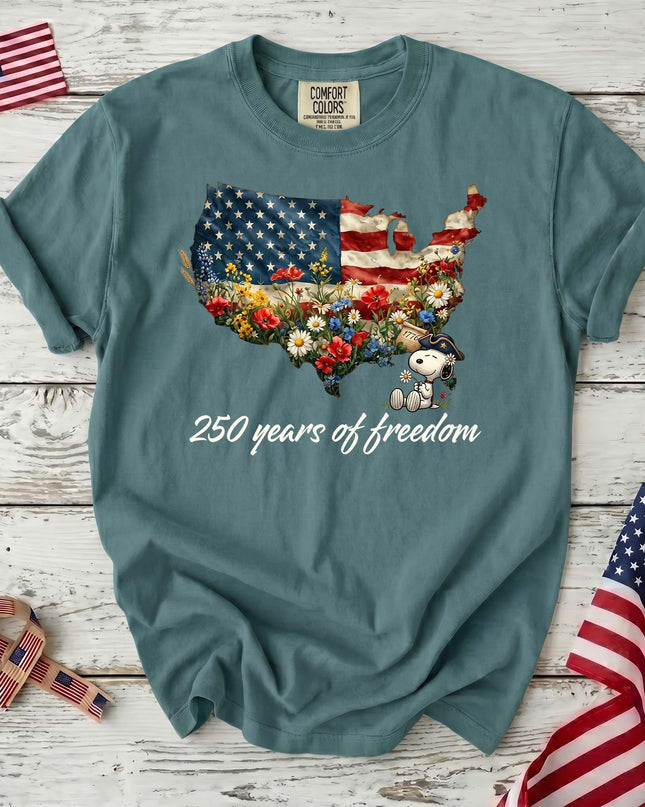 SEAFOAM_187f2e1a-a481-4259-ade7-a11c428ae642 - AuraNations - Comfort Colors 250 Years Of Freedom USA Map Floral Patriotic Dog T-Shirt - Seafoam / S - 250TH ANNIVERSARY, ALL, COMFORT COLORS, NO CUSTOM, PRODUCTS, SNPY, TSHIRT