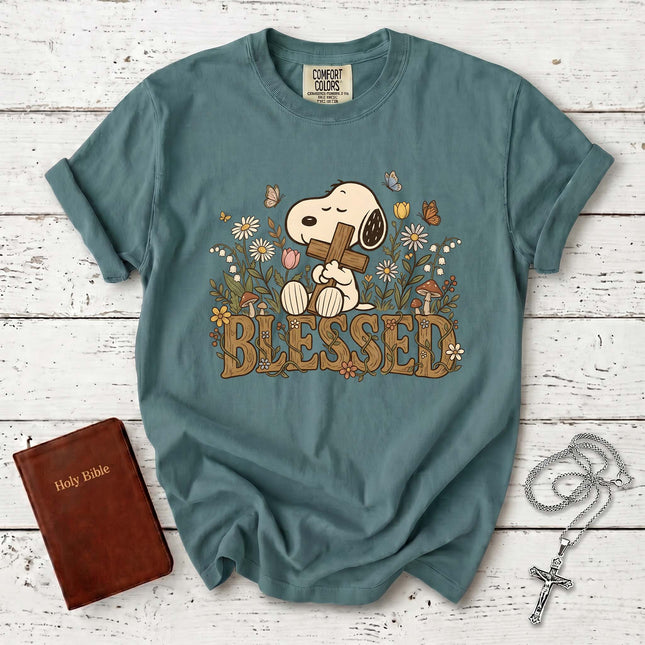 Comfort Colors Blessed Floral Cross Christian T-Shirt