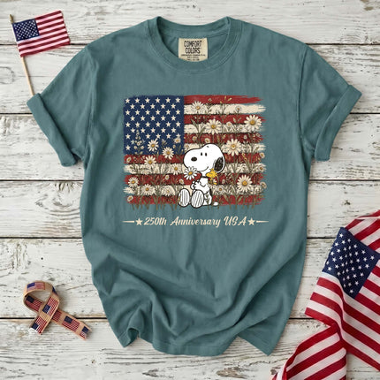 Comfort Colors 250th Anniversary USA Daisy Flag Dog T-Shirt