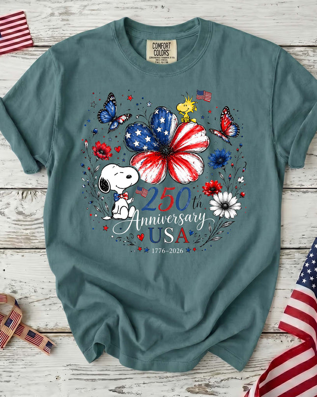 SEAFOAM_3cdba68d-4752-4da7-917a-00e8c729b0ad - AuraNations - Comfort Colors 250th Anniversary USA Flag Flower Butterflies Dog T-Shirt - Seafoam / S - 250TH ANNIVERSARY, ALL, COMFORT COLORS, NO CUSTOM, PRODUCTS, SNPY, TSHIRT