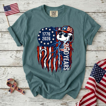 Comfort Colors 1776-2026 250 Years Cool Dog Lightning Flag T-Shirt