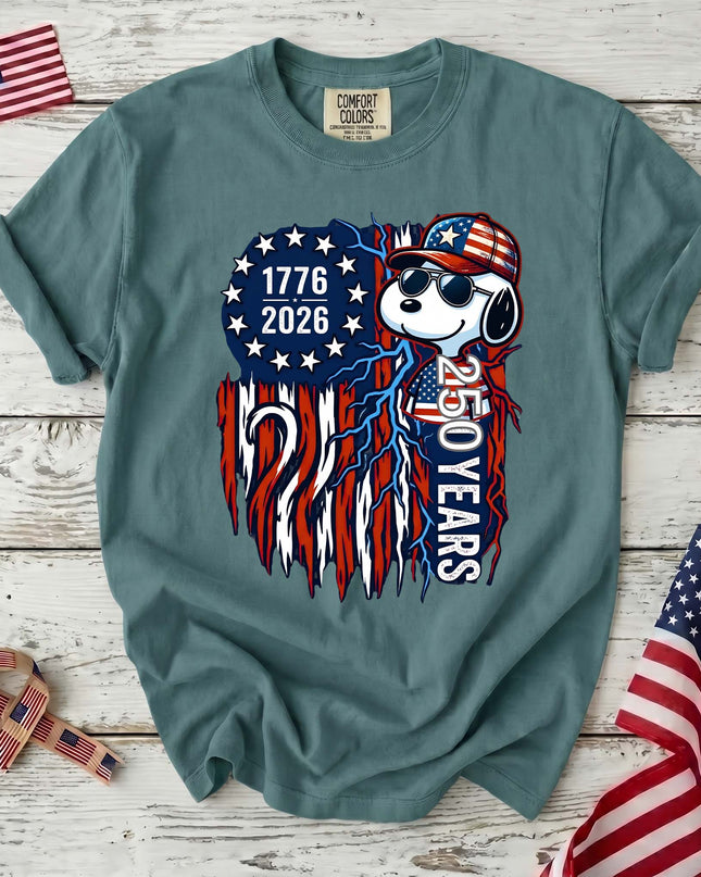 SEAFOAM_426b7486-1a87-4643-b0e8-d4fcd5c16d7e - AuraNations - Comfort Colors 1776-2026 250 Years Cool Dog Lightning Flag T-Shirt - Seafoam / S - 250TH ANNIVERSARY, ALL, COMFORT COLORS, NO CUSTOM, PRODUCTS, SNPY, TSHIRT