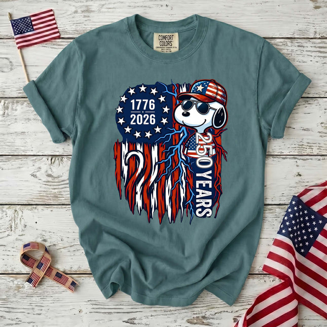 Comfort Colors 1776-2026 250 Years Cool Dog Lightning Flag T-Shirt