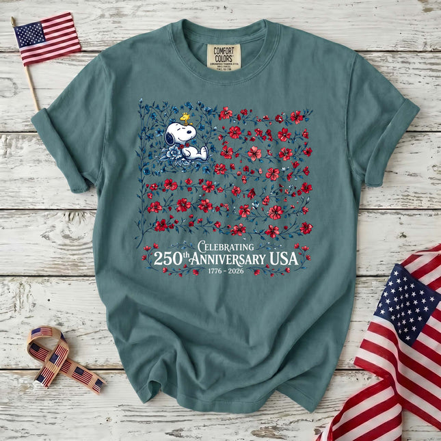 SEAFOAM_4d1e3b28-fdc6-481d-9ad0-7c50b00b2126 - AuraNations - Comfort Colors Celebrating 250th Anniversary USA Floral Vine Flag Dog T-Shirt - Seafoam / S - 250TH ANNIVERSARY, ALL, COMFORT COLORS, NO CUSTOM, PRODUCTS, SNPY, TSHIRT