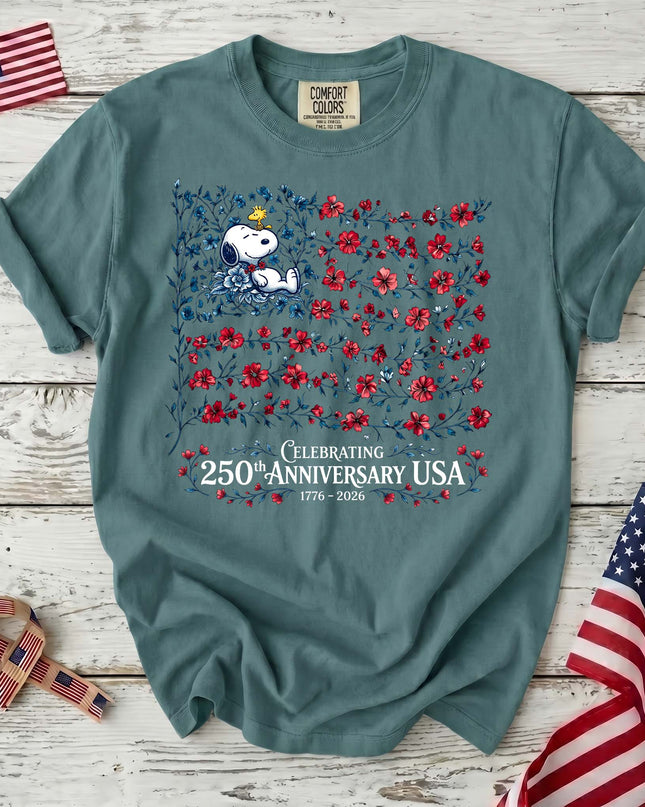 SEAFOAM_4d1e3b28-fdc6-481d-9ad0-7c50b00b2126 - AuraNations - Comfort Colors Celebrating 250th Anniversary USA Floral Vine Flag Dog T-Shirt - Seafoam / S - 250TH ANNIVERSARY, ALL, COMFORT COLORS, NO CUSTOM, PRODUCTS, SNPY, TSHIRT