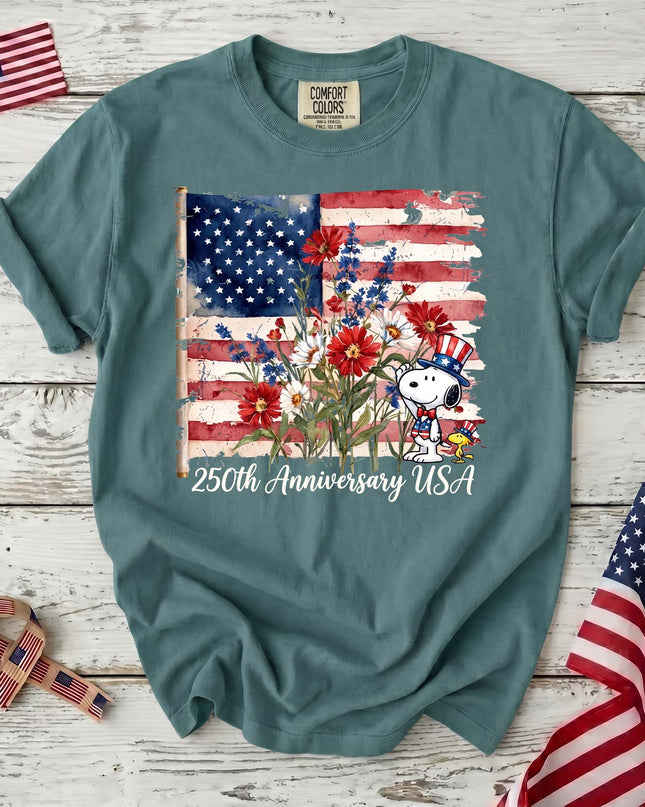 SEAFOAM_4e3b3f2c-9a94-47c6-b2cf-554c3cbde84d - AuraNations - Comfort Colors 250th Anniversary USA Watercolor Flag Floral Dog T-Shirt - Seafoam / S - 250TH ANNIVERSARY, ALL, COMFORT COLORS, NO CUSTOM, PRODUCTS, SNPY, TSHIRT