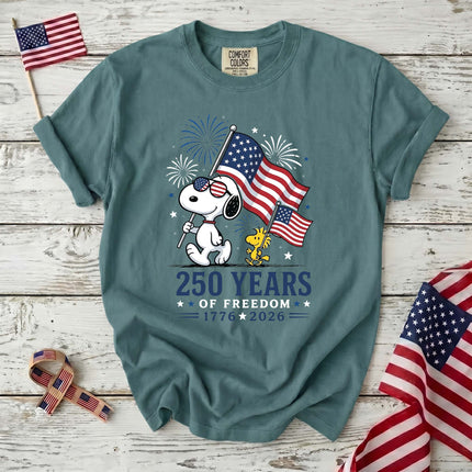 Comfort Colors 250 Years Of Freedom USA Marching Flag Dog T-Shirt