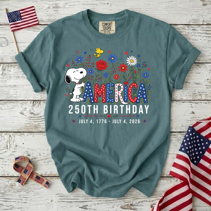 Comfort Colors America 250th Birthday Floral Hugging Dog T-Shirt