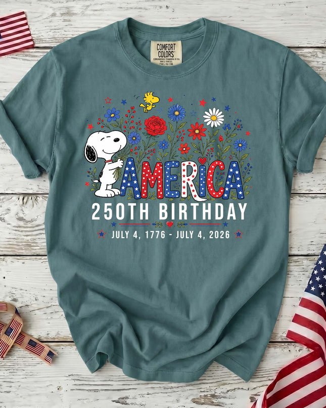 Comfort Colors America 250th Birthday Floral Hugging Dog T-Shirt
