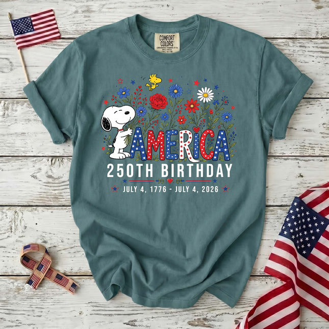Comfort Colors America 250th Birthday Floral Hugging Dog T-Shirt