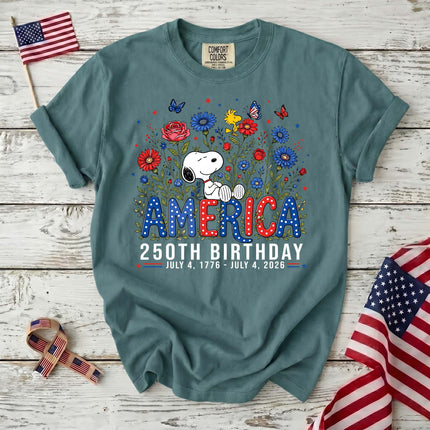 SEAFOAM_51881532-d03b-4e57-844a-cf580f644a20 - AuraNations - Comfort Colors America 250th Birthday Floral Garden Dog T-Shirt - Seafoam / S - 250TH ANNIVERSARY, ALL, COMFORT COLORS, NO CUSTOM, PRODUCTS, SNPY, TSHIRT