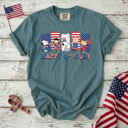 Comfort Colors Happy 4th Of July Red White Blue Stripes Panels T-Shirt