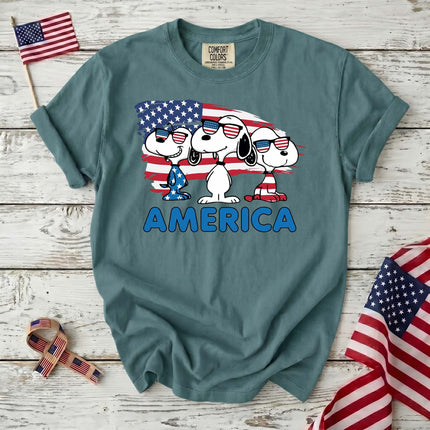 Comfort Colors America Cool Pups Patriotic Flag Sunglasses T-Shirt
