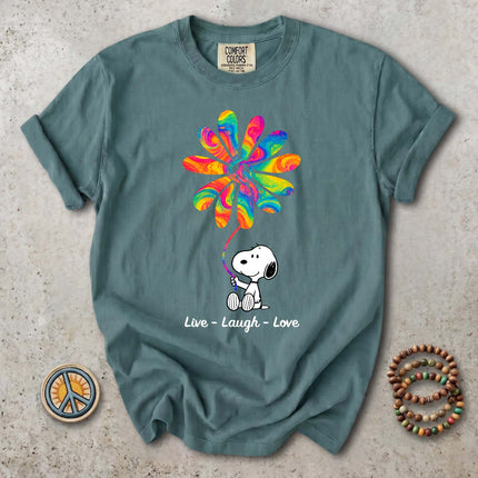 Comfort Colors Live Laugh Love Rainbow Peace Flower T-Shirt