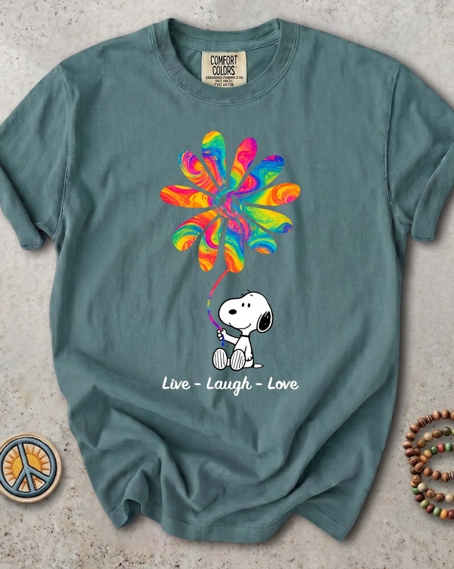 Comfort Colors Live Laugh Love Rainbow Peace Flower T-Shirt