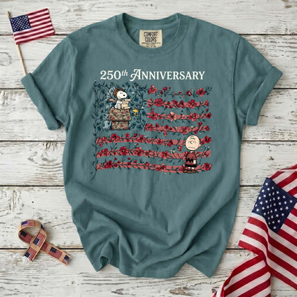 SEAFOAM_6ff90c8b-7c65-4811-a9fc-ea5fc46c1f21 - AuraNations - Comfort Colors 250th Anniversary Floral Vine Flag Aviator Dog T-Shirt - Seafoam / S - 250TH ANNIVERSARY, ALL, COMFORT COLORS, NO CUSTOM, PRODUCTS, SNPY, TSHIRT