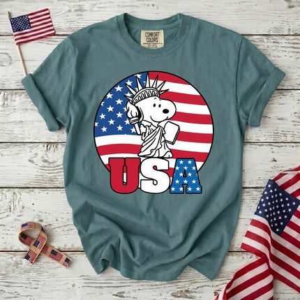 Comfort Colors USA Statue Of Liberty Patriotic Dog Circle T-Shirt