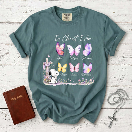Comfort Colors In Christ I Am Butterfly Cross Christian T-Shirt