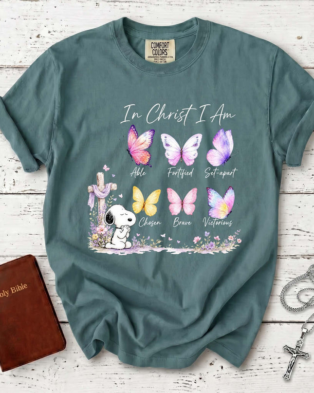 Comfort Colors In Christ I Am Butterfly Cross Christian T-Shirt
