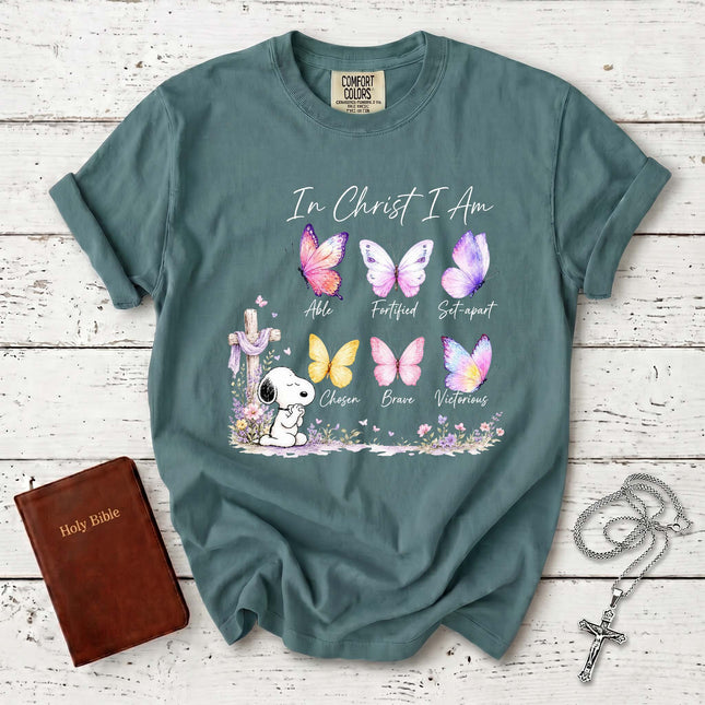Comfort Colors In Christ I Am Butterfly Cross Christian T-Shirt