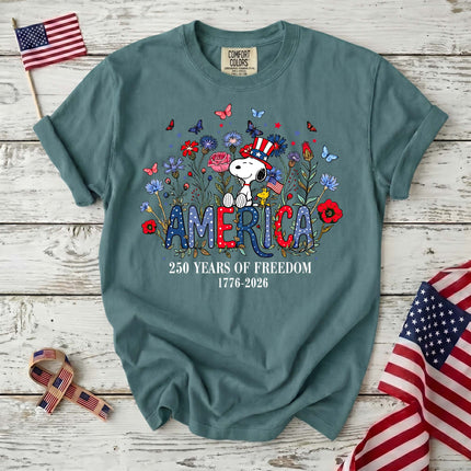 Comfort Colors Floral America 250 Years Of Freedom T-Shirt