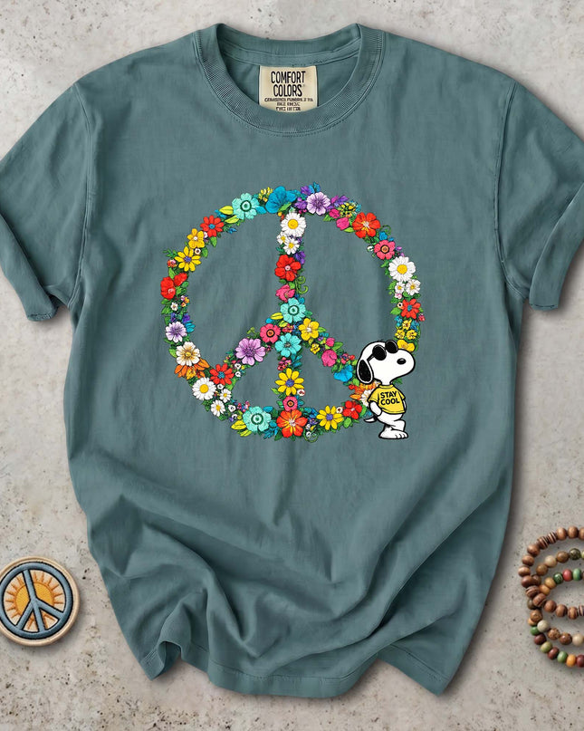 Comfort Colors Floral Peace Sign Hippie Boho T-Shirt