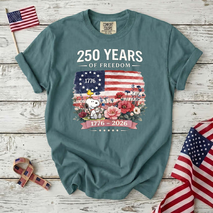Comfort Colors 250 Years Of Freedom 1776-2026 Patriotic Floral Dog T-Shirt