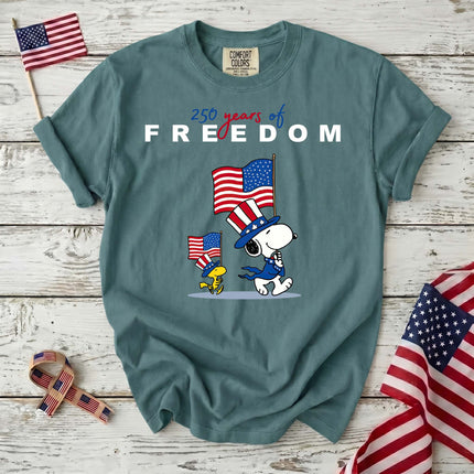 SEAFOAM_8b385d3c-9524-4c34-a63f-fbe8a20c35ea - AuraNations - Comfort Colors 250 Years Of Freedom Patriotic Waving Flags Dog T-Shirt - Seafoam / S - 250TH ANNIVERSARY, ALL, COMFORT COLORS, NO CUSTOM, PRODUCTS, SNPY, TSHIRT