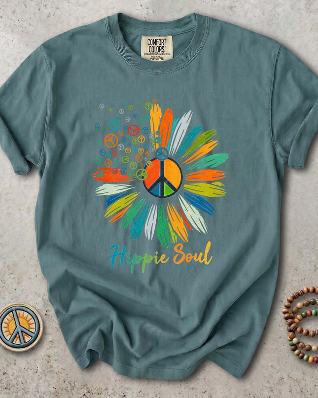 Comfort Colors Hippie Soul Colorful Peace Sign Flower T-Shirt
