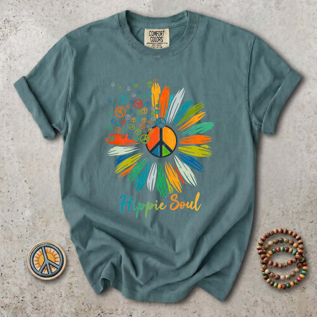 Comfort Colors Hippie Soul Colorful Peace Sign Flower T-Shirt