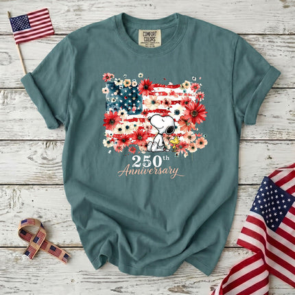 SEAFOAM_9679c4dc-c5fe-49ef-9ed6-1b3938abf78a - AuraNations - Comfort Colors 250th Anniversary USA Floral Flag Sitting Dog T-Shirt - Seafoam / S - 250TH ANNIVERSARY, ALL, COMFORT COLORS, NO CUSTOM, PRODUCTS, SNPY, TSHIRT