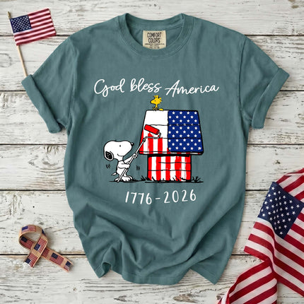 Comfort Colors 250th Anniversary USA God Bless America Flag Painting Dog T-Shirt