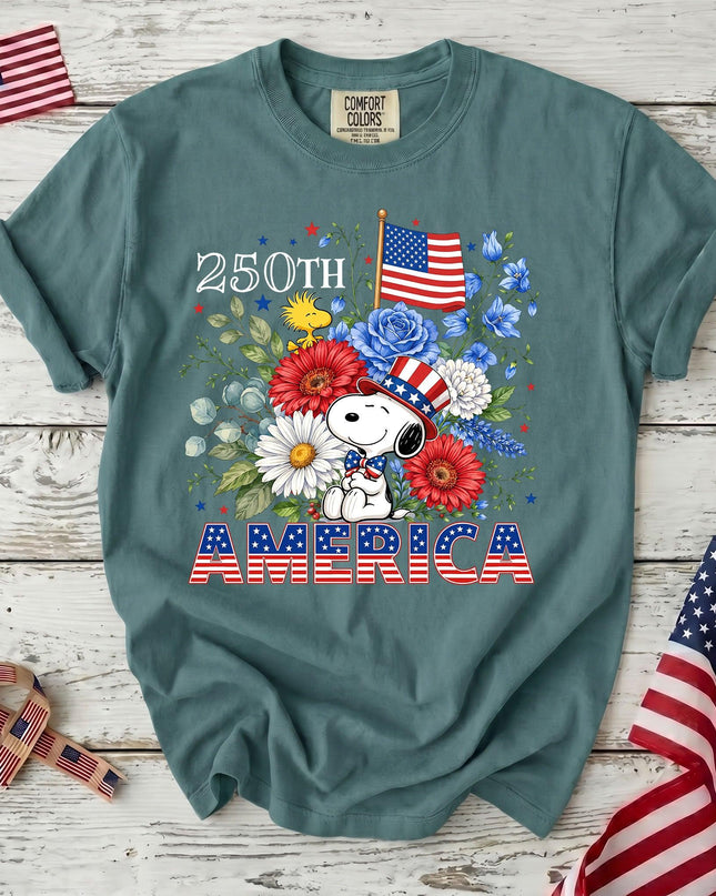 SEAFOAM_a0904e34-8580-4ef3-aef4-4601c588e2ce - AuraNations - Comfort Colors 250th America Patriotic Top Hat Floral Dog T-Shirt - Seafoam / S - 250TH ANNIVERSARY, ALL, COMFORT COLORS, NO CUSTOM, PRODUCTS, SNPY, TSHIRT