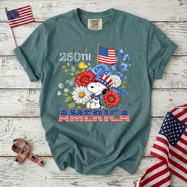 SEAFOAM_a0904e34-8580-4ef3-aef4-4601c588e2ce - AuraNations - Comfort Colors 250th America Patriotic Top Hat Floral Dog T-Shirt - Seafoam / S - 250TH ANNIVERSARY, ALL, COMFORT COLORS, NO CUSTOM, PRODUCTS, SNPY, TSHIRT