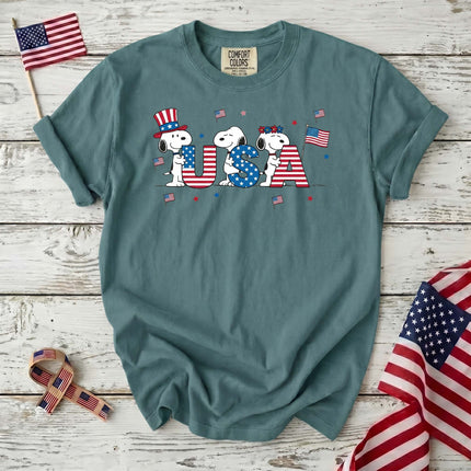 Comfort Colors USA Flag Block Letters Cute Dogs T-Shirt
