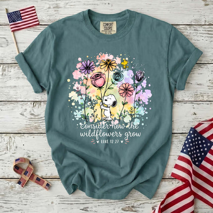 Comfort Colors Consider How the Wildflowers Grow Bible Verse T-Shirt
