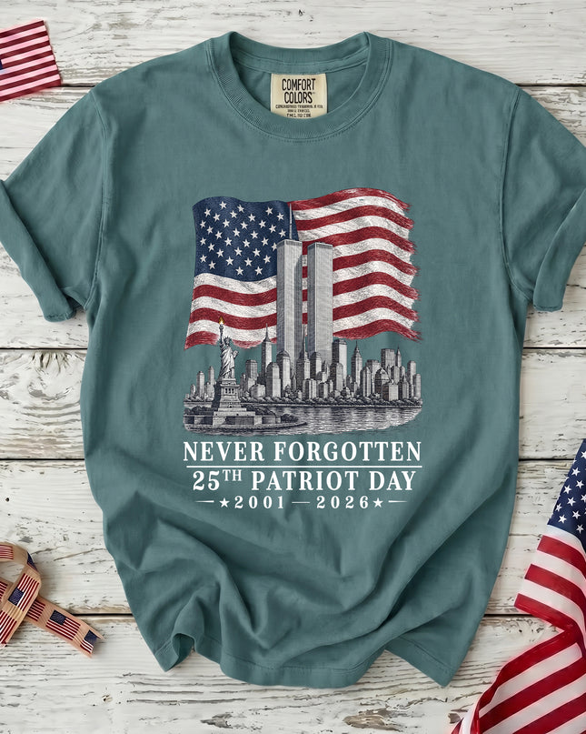 Comfort Colors 25th Anniversary Patriot Day 911 Never Forgotten American Memorial T-Shirt