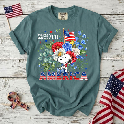 SEAFOAM_b7b428c6-de55-4e76-a0b8-0a9b82a76630 - AuraNations - Comfort Colors 250th America Patriotic Sitting Floral Dog T-Shirt - Seafoam / S - 250TH ANNIVERSARY, ALL, COMFORT COLORS, NO CUSTOM, PRODUCTS, SNPY, TSHIRT