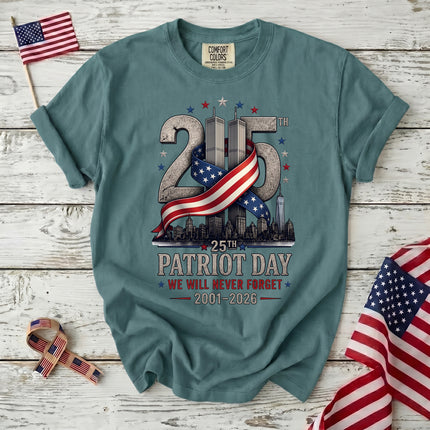 Comfort Colors 25th Anniversary Patriot Day 911 American Flag Twin Towers T-Shirt