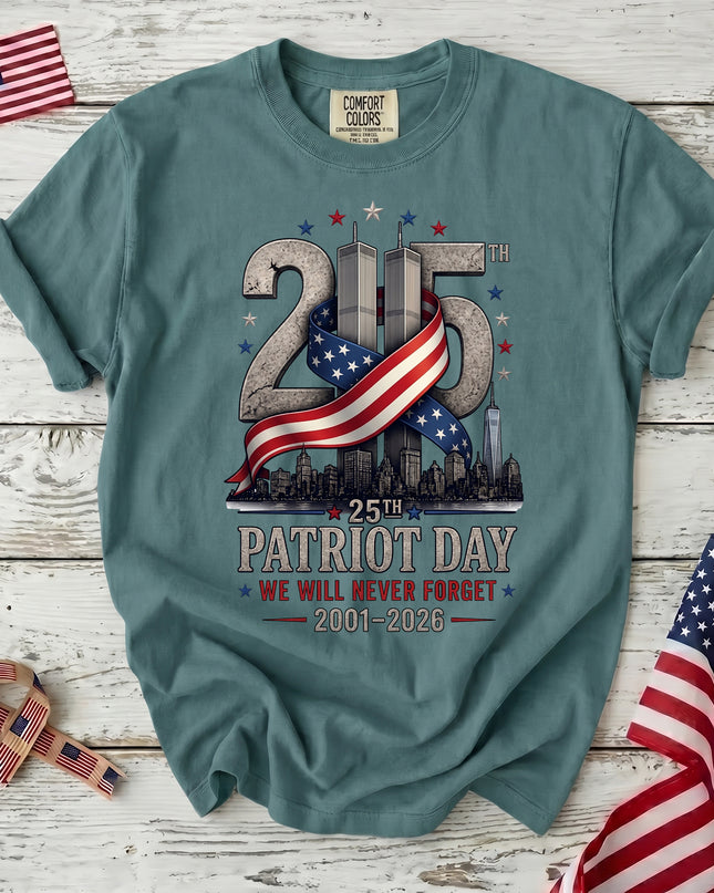 Comfort Colors 25th Anniversary Patriot Day 911 American Flag Twin Towers T-Shirt