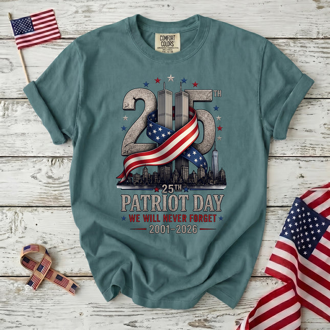 Comfort Colors 25th Anniversary Patriot Day 911 American Flag Twin Towers T-Shirt