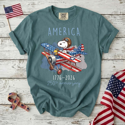 SEAFOAM_c34153b8-7b6c-4ab7-9c90-7e690957d451 - AuraNations - Comfort Colors America 1776-2026 250th Anniversary Patriotic Airplane Dog T-Shirt - Seafoam / S - 250TH ANNIVERSARY, ALL, COMFORT COLORS, NO CUSTOM, PRODUCTS, SNPY, TSHIRT