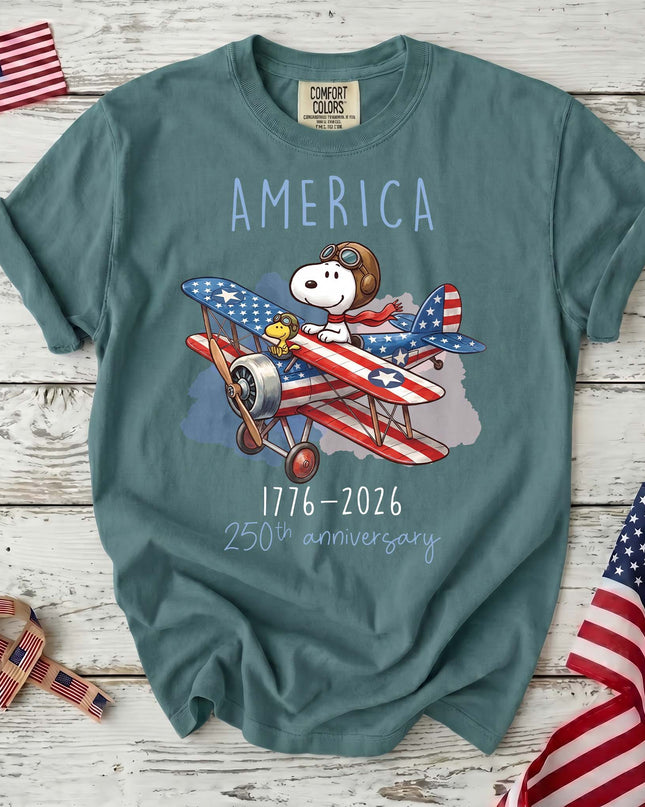 SEAFOAM_c34153b8-7b6c-4ab7-9c90-7e690957d451 - AuraNations - Comfort Colors America 1776-2026 250th Anniversary Patriotic Airplane Dog T-Shirt - Seafoam / S - 250TH ANNIVERSARY, ALL, COMFORT COLORS, NO CUSTOM, PRODUCTS, SNPY, TSHIRT