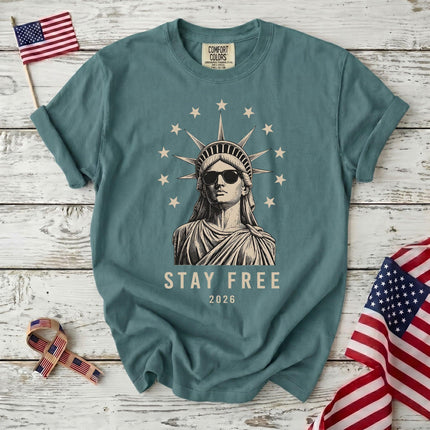 Comfort Colors Stay Free 2026 250th Anniversary USA Sunglasses Statue T-Shirt